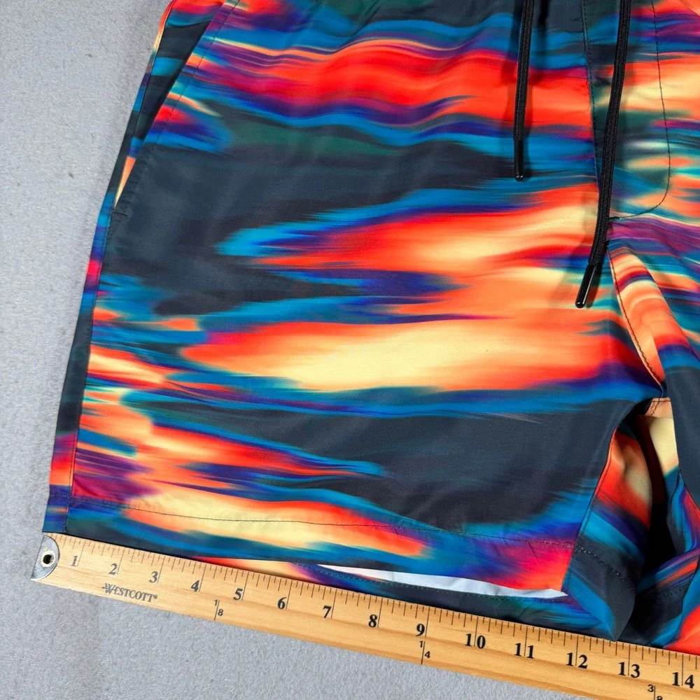 Forever‎ 21 Men XL Swim Trunks Abstract Blurred Print Multicolor Mesh Lined 4in